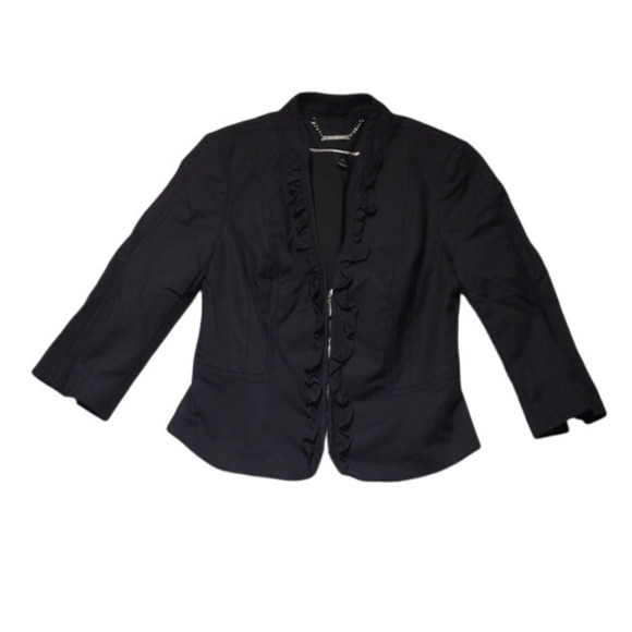 Ruffle Trimmed Black Blazer Whimsigoth Office Siren Career Dark Coquette Size‎ 4 - Picture 4 of 8